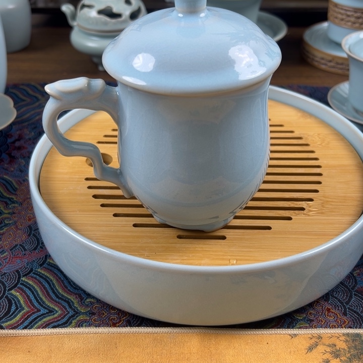 瓷杯子天青釉釉水办公杯