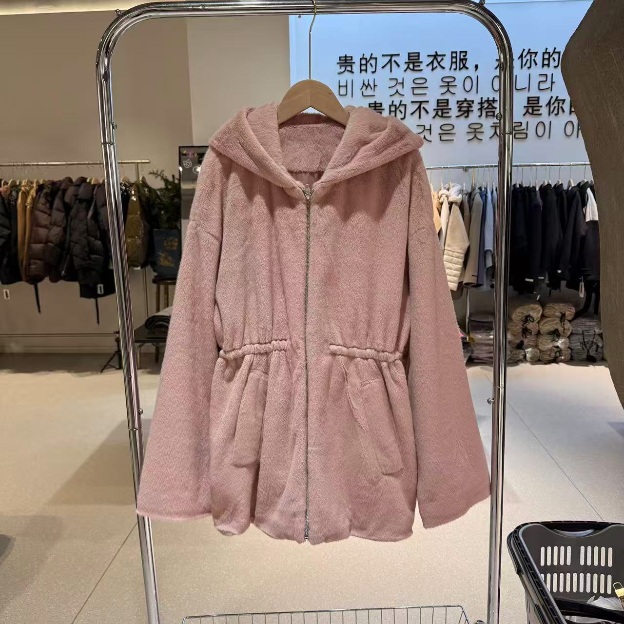 韩元~时尚连帽加厚带帽颗粒绒冬季加绒外套