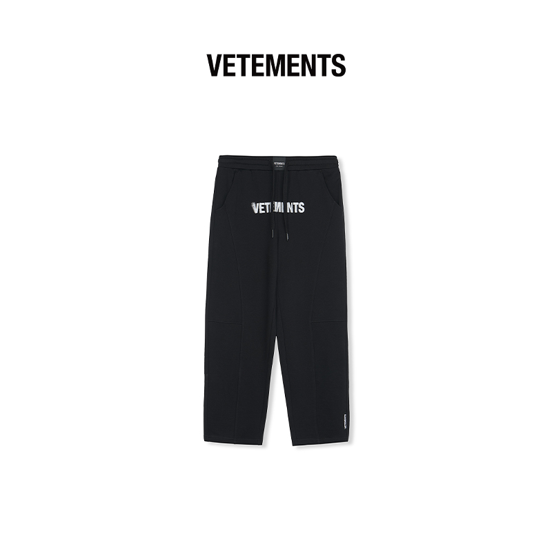 VETEMENTS春夏款喷墨LOGO时尚休闲裤黑色针织长裤卫裤 64562001