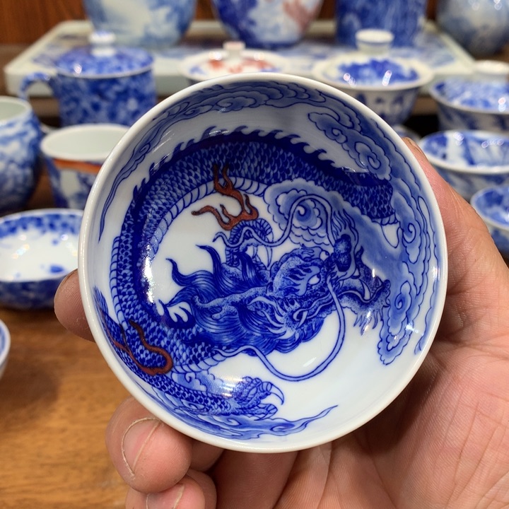 自成堂柴窑青花龙纹主人杯