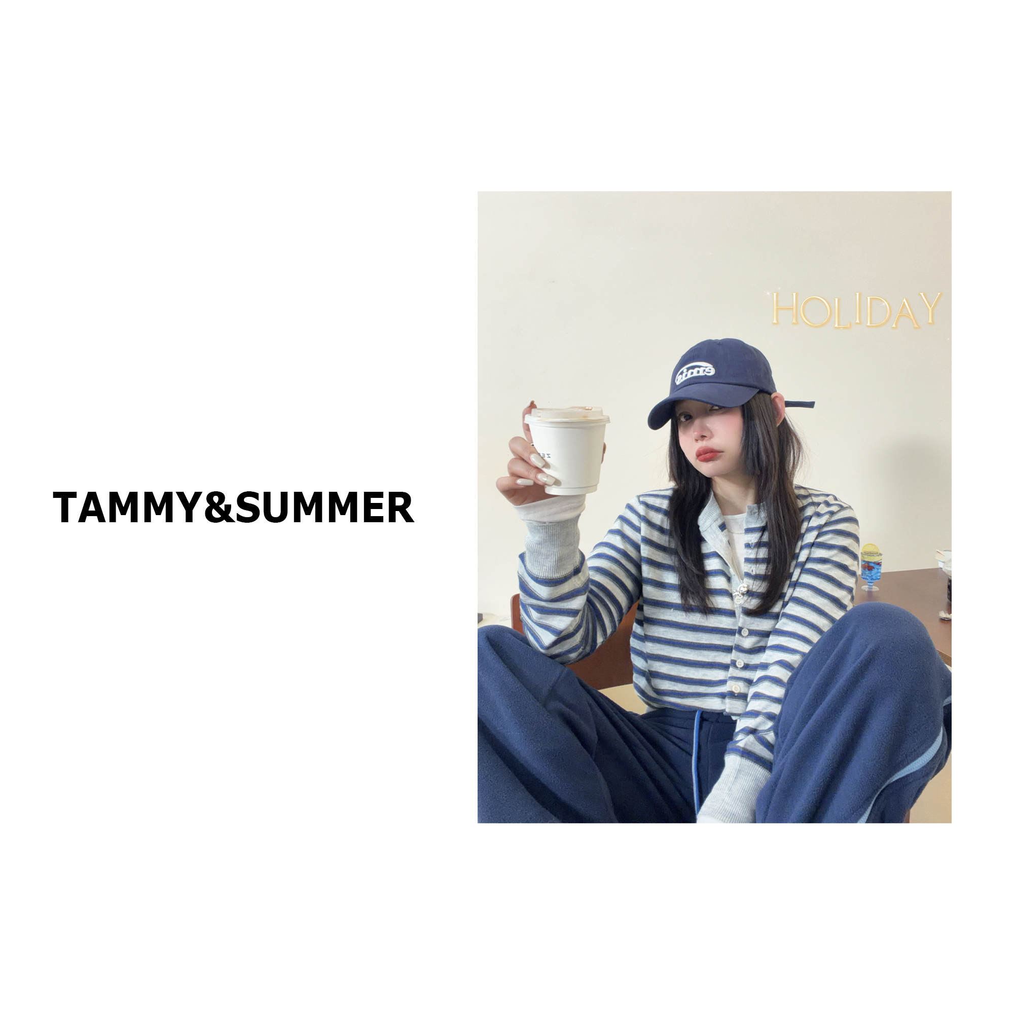 【Tammy&Summer】韩系休闲百搭减龄条纹单排扣长袖开衫上衣250560