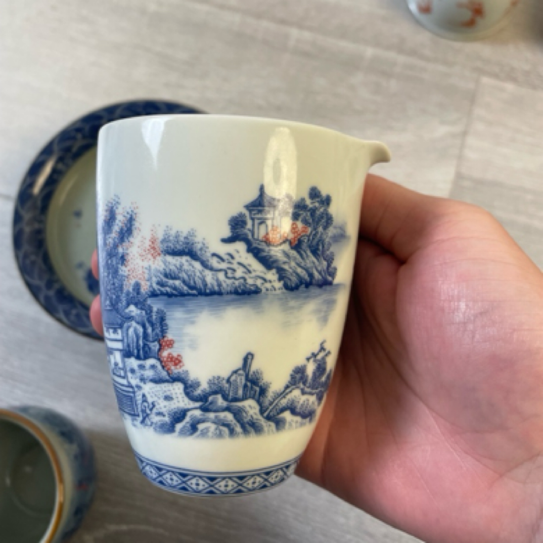 青花山水加彩公道微瑕