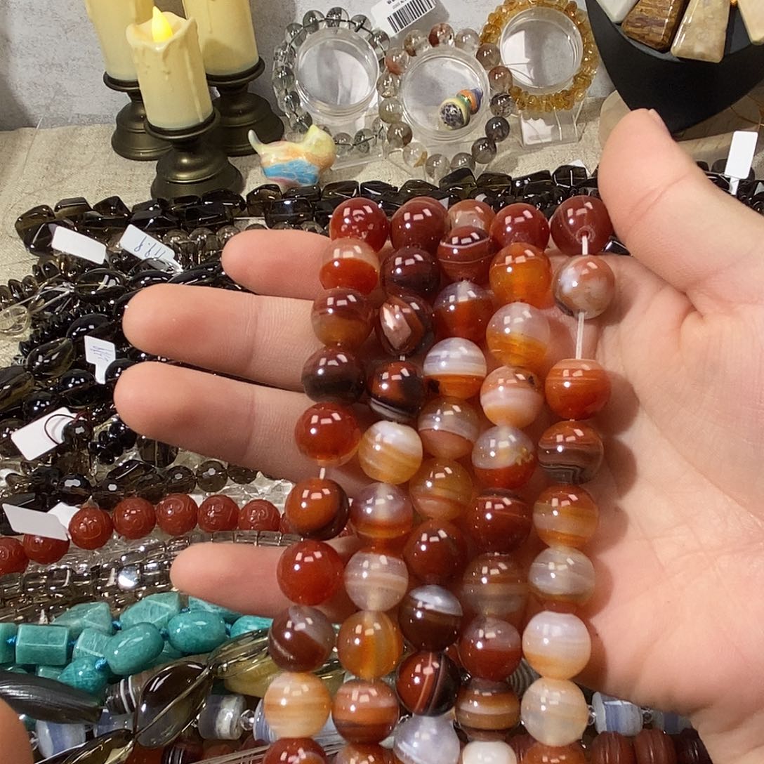 玛瑙/玉髓散珠蚕丝红玛瑙卡12