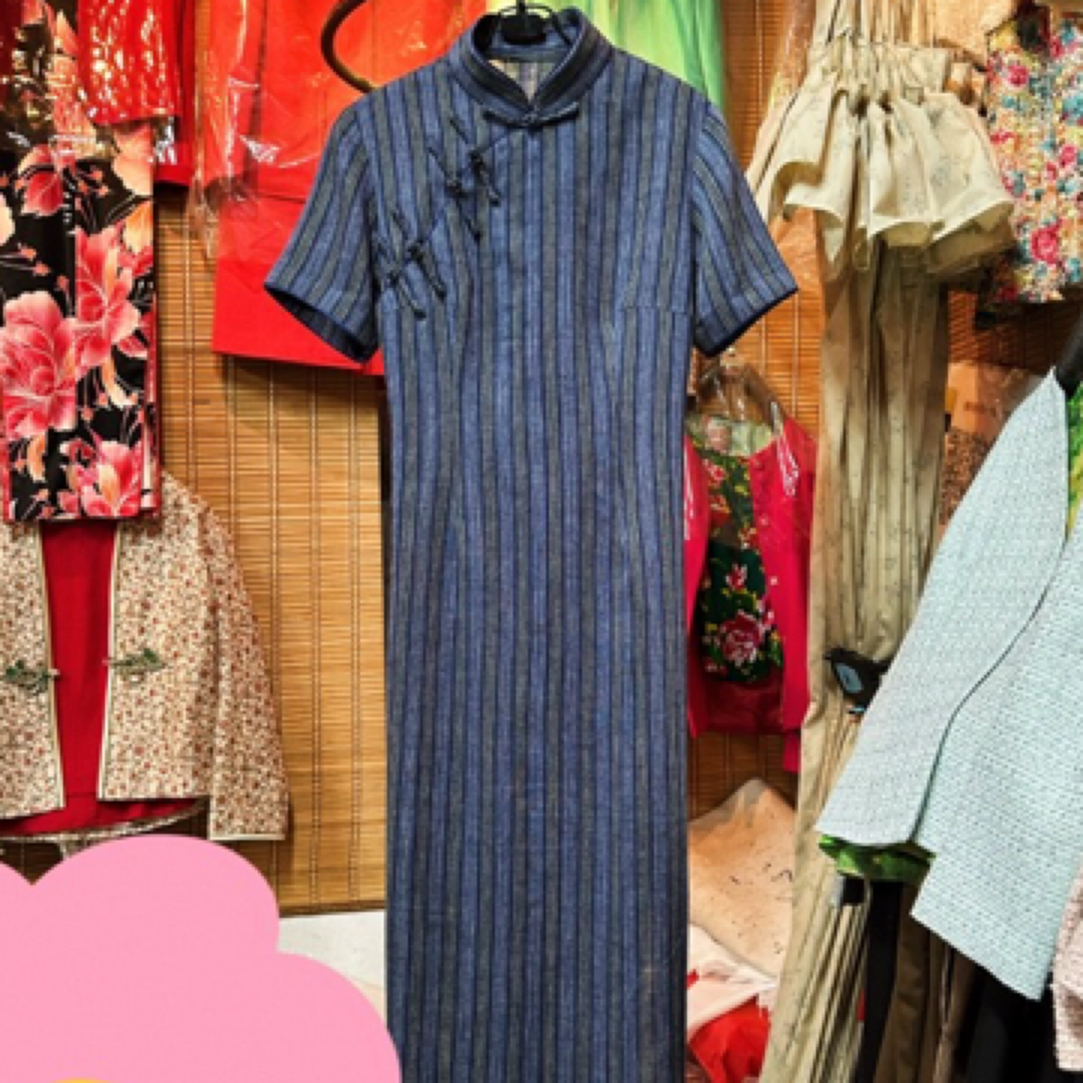 粘麻面料长款旗袍、定制款、不出售成衣