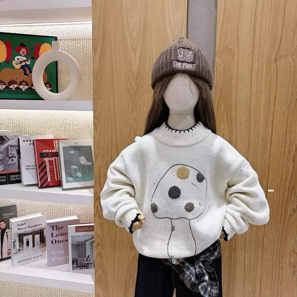 073-蘑菇波点-沫弛尔2025女大童冬季新品毛衣