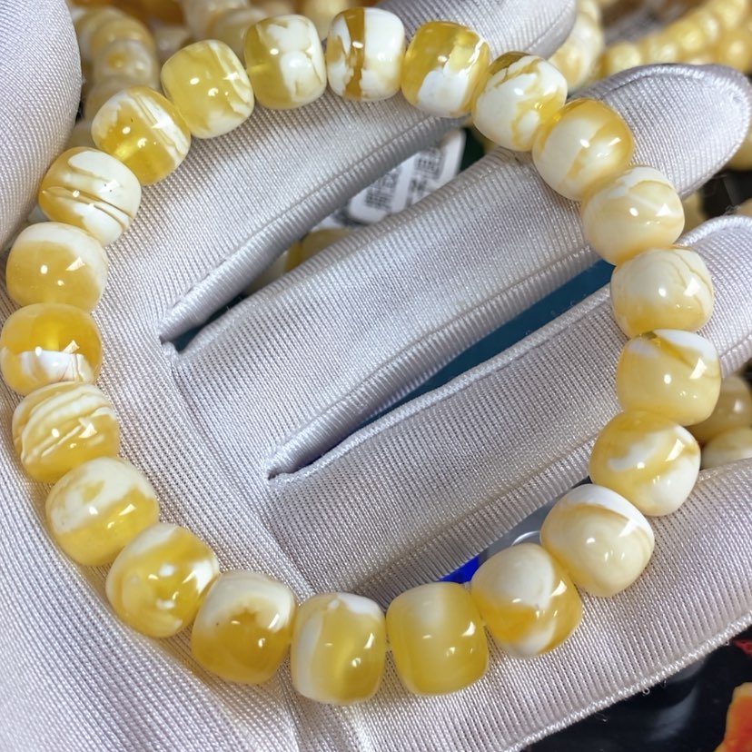 【闪购商品】蜜蜡手链未镶嵌俄料金瓷白同料精工老型手串