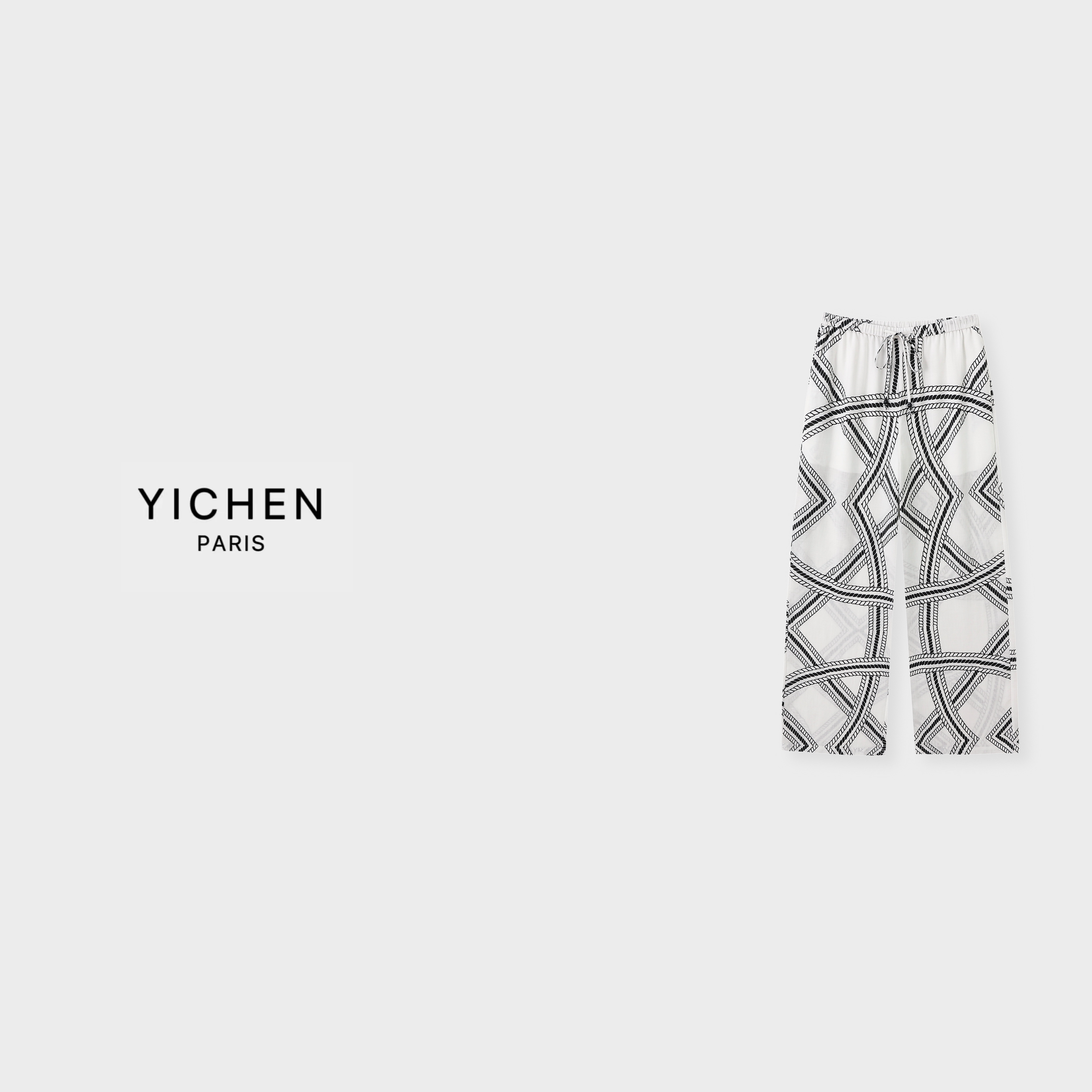 YC 老钱风H印花高腰阔腿休闲裤-5059