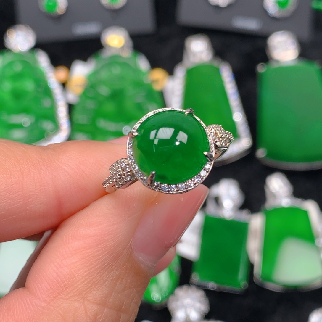 翡翠戒指银S925镶嵌翡翠