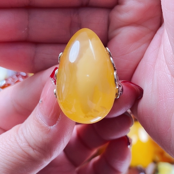 琥珀戒指银S925镶嵌戒指