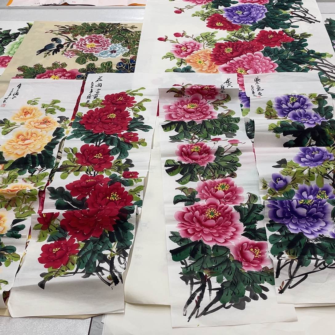 国画国画作品原稿四条屏牡丹