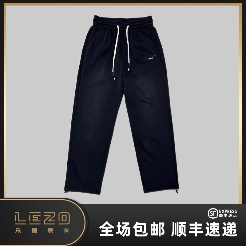 LEZO乐周原创秋季男休闲百搭户外运动直筒针织长裤 925303441黑色