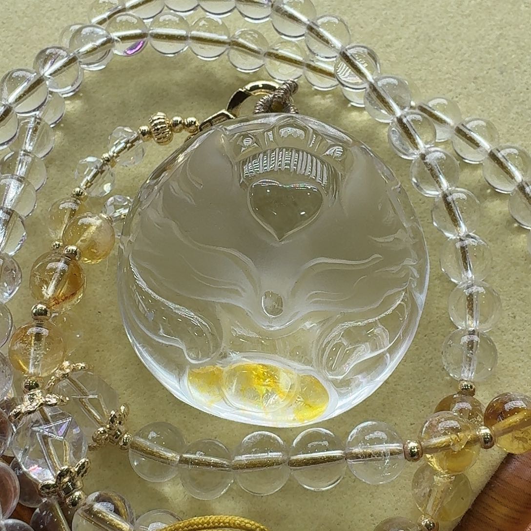水晶颈饰未镶嵌天然水晶狐狐吊坠