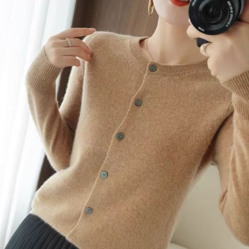 羊毛开衫外套女针织打底衫圆领毛衣上衣