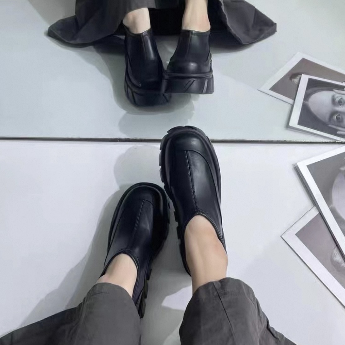 潮鞋 PU 学院风系带 厚底鞋