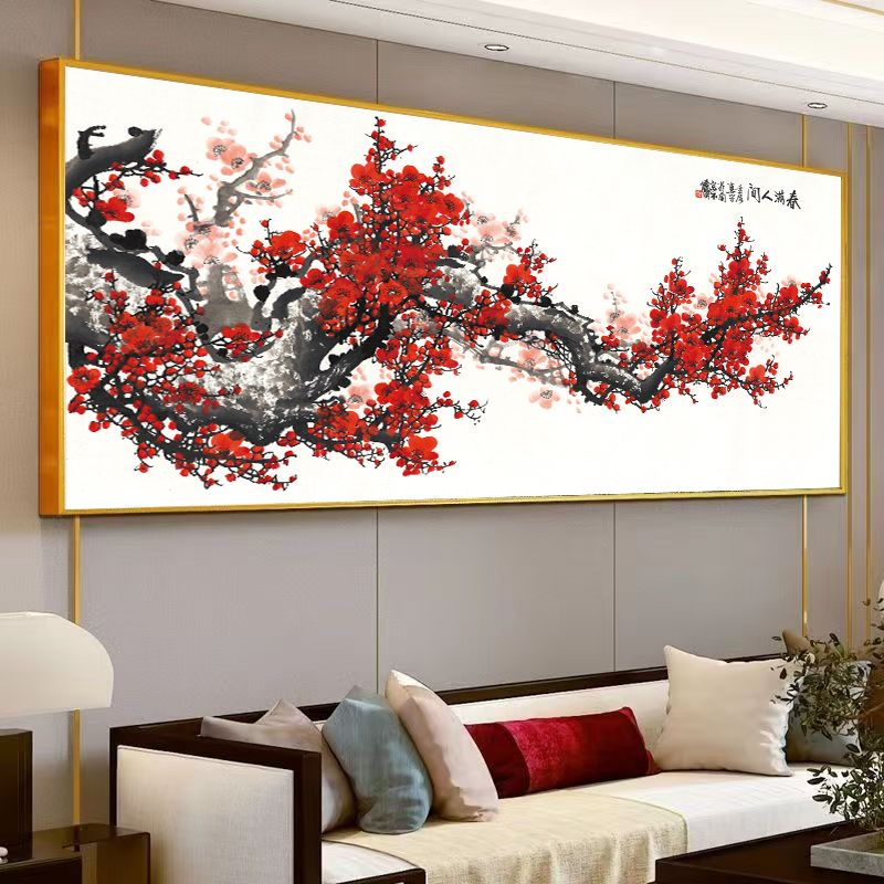 春满人间梅花国画山水挂画晶瓷装饰客厅沙发背景墙防水防磕挂画
