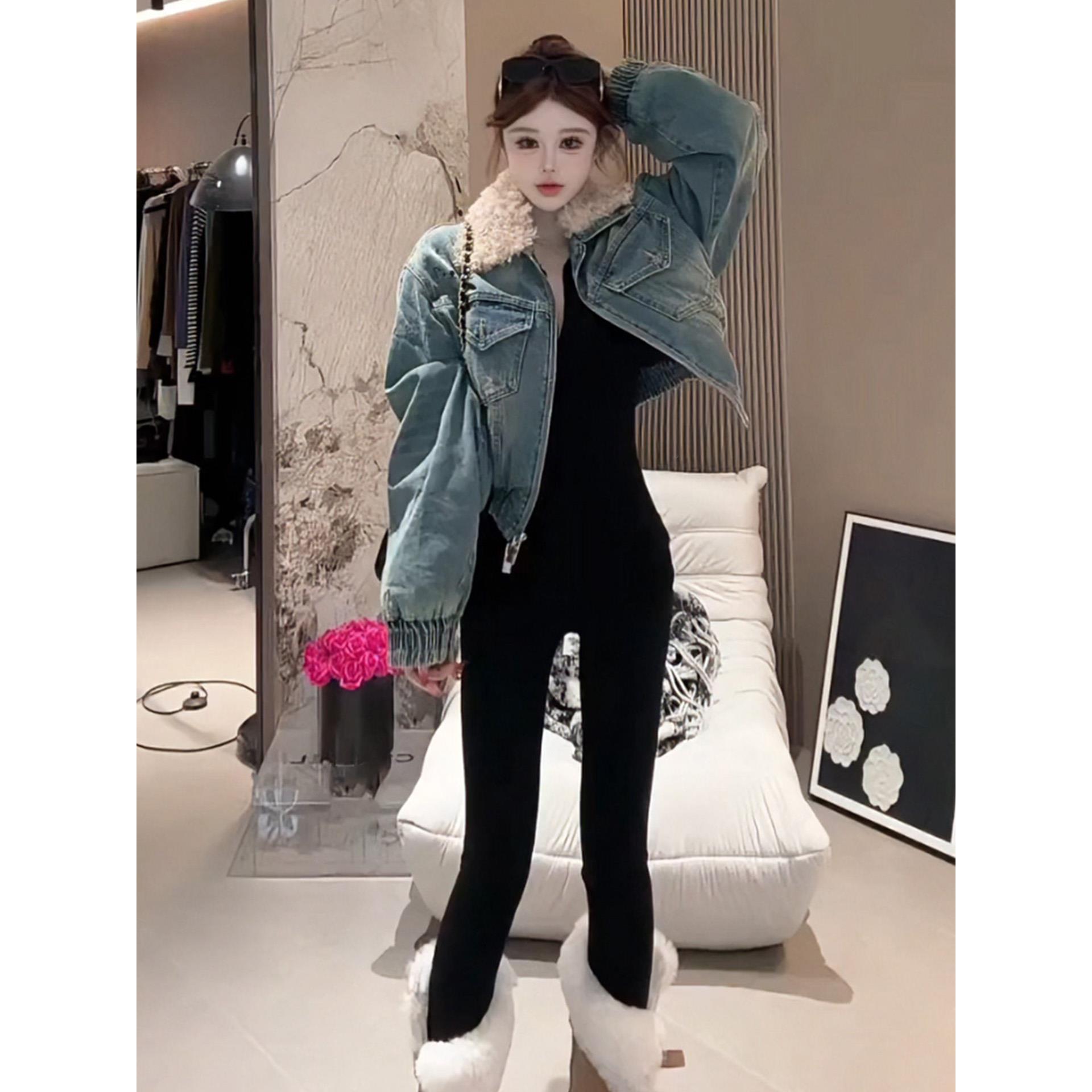 小个子蓝色短款翻领牛仔外套2025秋冬新款独特超好看女士早春外套