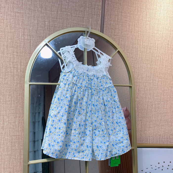 AN340  宝宝蓝色碎花吊带连衣裙  夏季