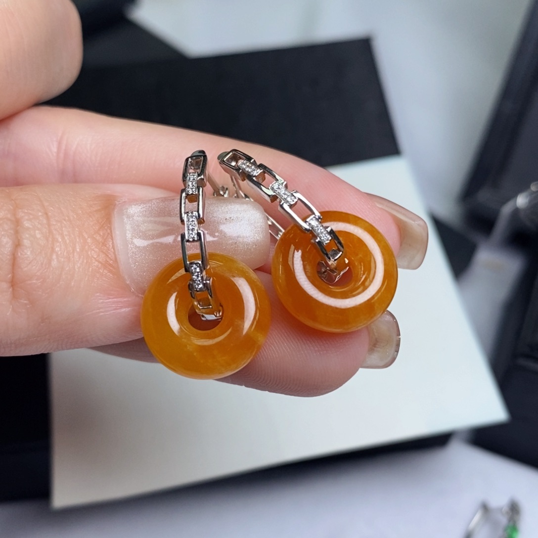 翡翠耳饰18K金镶嵌甜甜圈