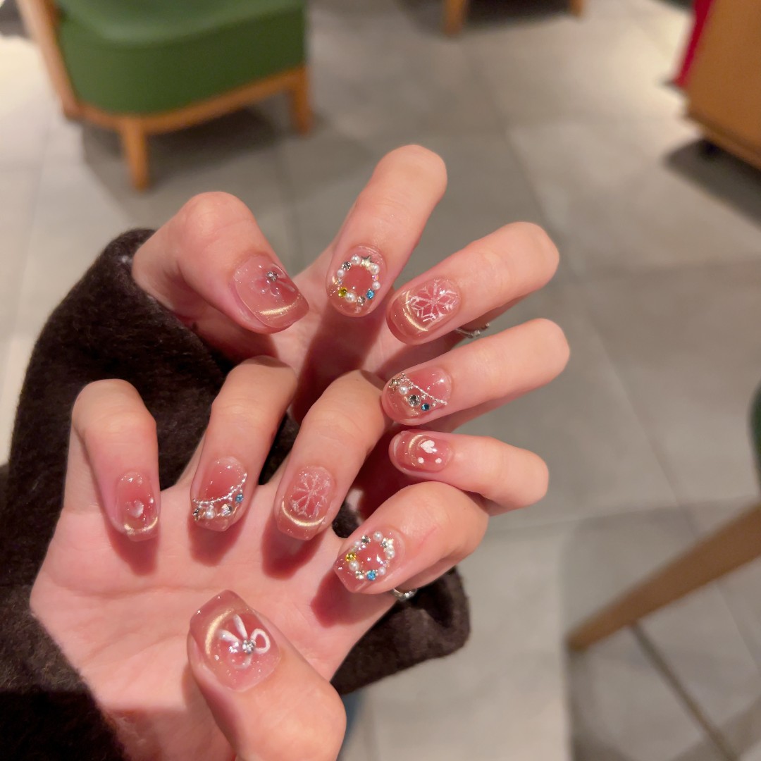 【金色圣诞】圣诞节假日氛围感猫眼碎钻手工穿戴甲