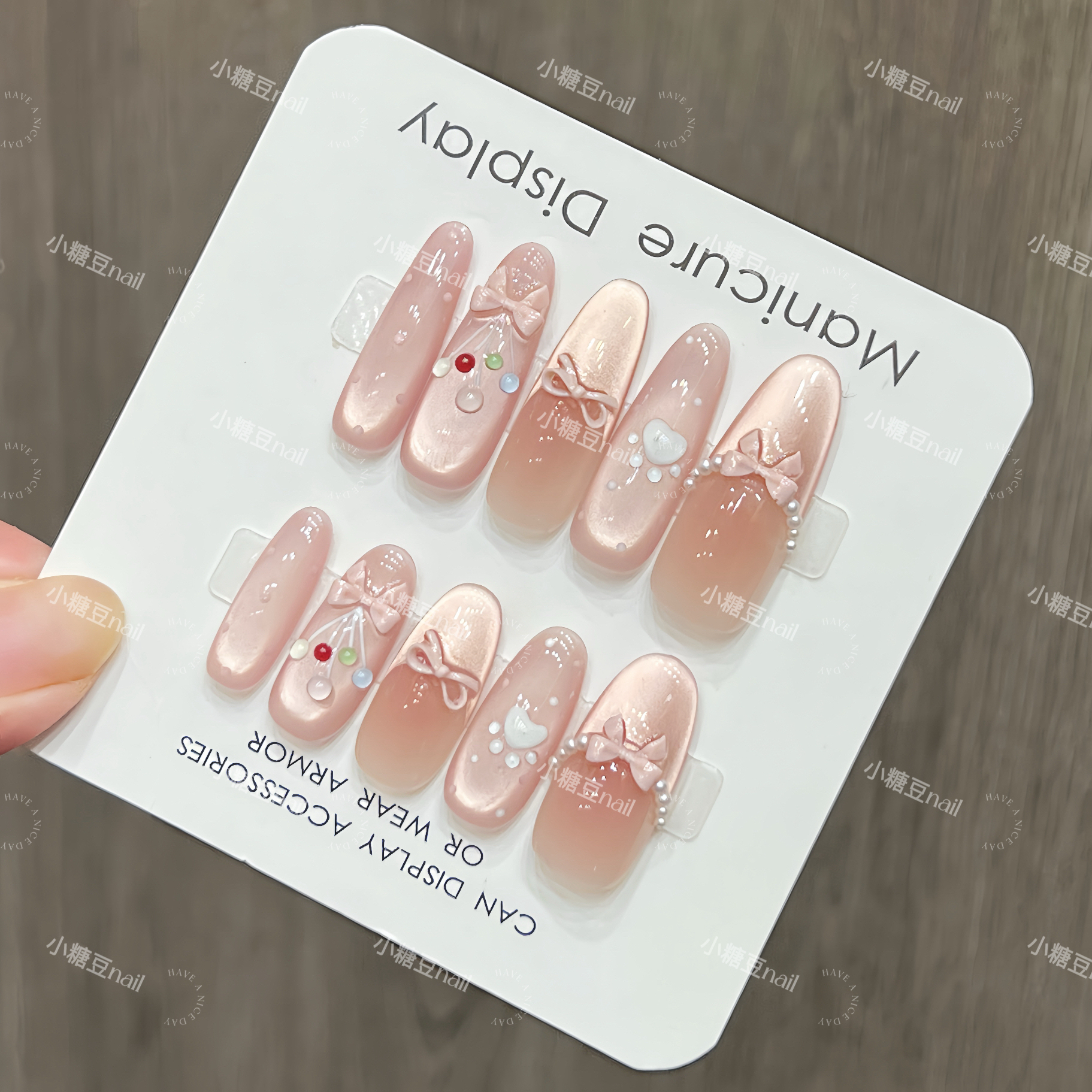 【告白气球2.0】可爱显白蝴蝶结爱心法式猫眼风格手工穿戴甲美甲