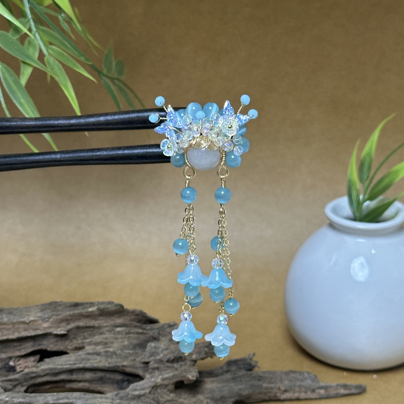 F151原创《蝴蝶兰》手工檀木发簪15公分双簪