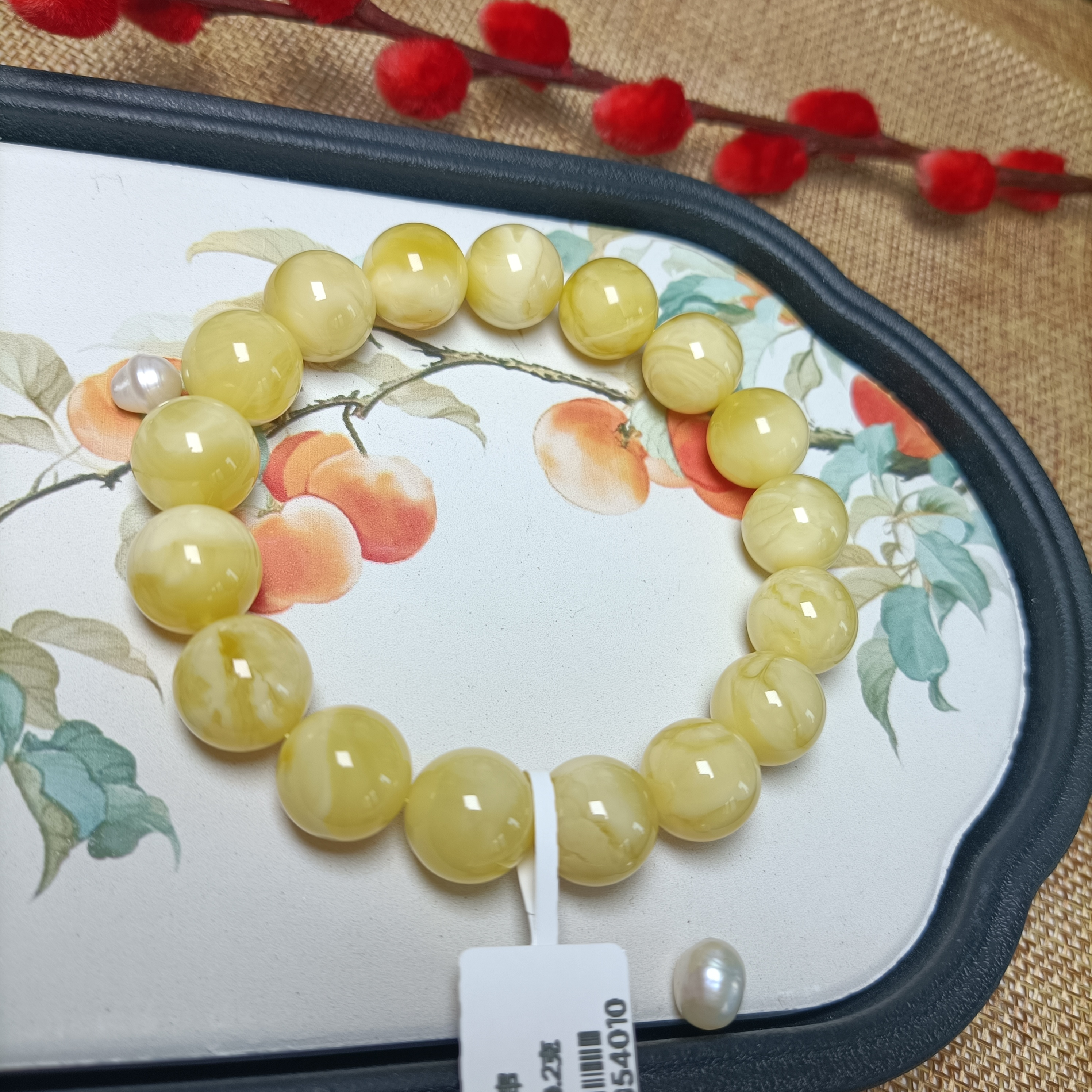 12+天然蜜蜡白蜡圆珠手串~精品俄料~浓蜡妖花~4010