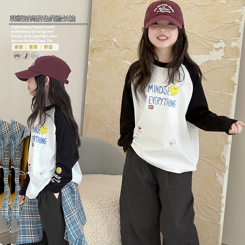 女童长袖T恤2025新款秋季儿童休闲上衣中大童女孩卡通百搭打底衫t