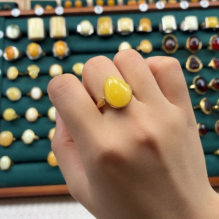 琥珀银S925镶嵌戒指