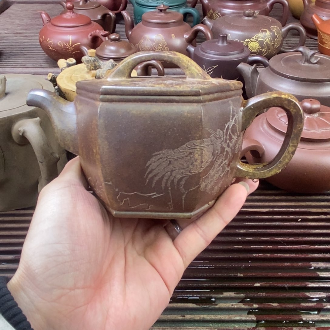 紫砂茶壶白7 方玉兰 六方汉瓦 段泥无证