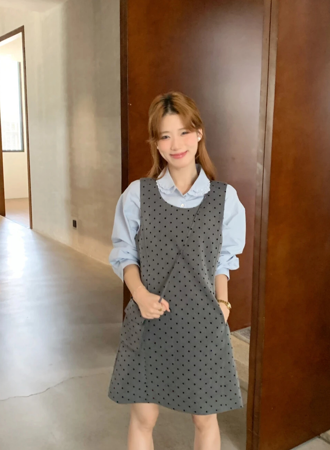 小个子韩系背心裙女灰色爱心波点