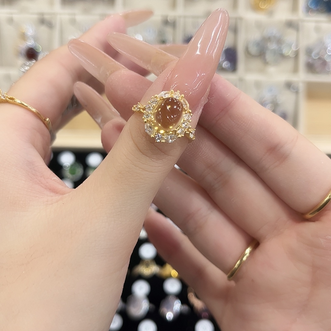 用***0戒指黄晶银S925镶嵌