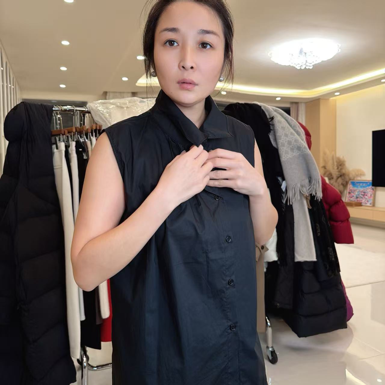 无袖衬衫秋冬女款衬衣简约时尚款