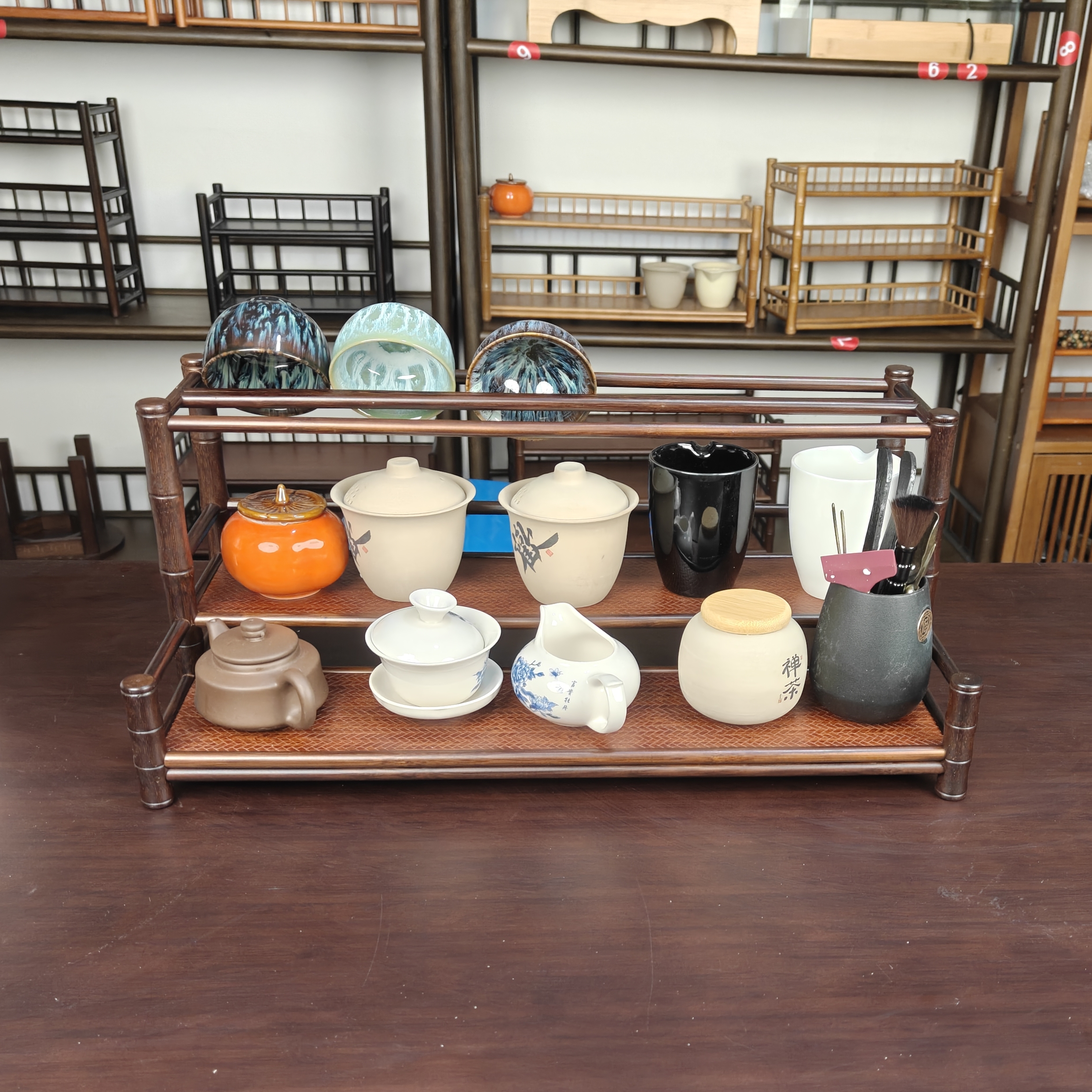 茶杯架桌面博古架小型桌上茶具架茶台茶杯收纳架紫砂壶展示置物架