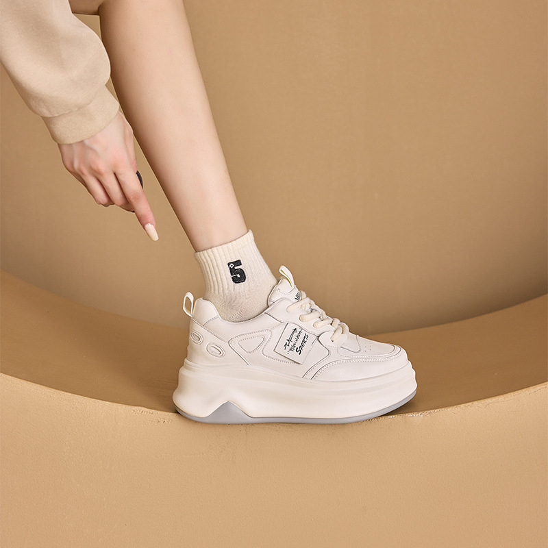 小码真皮休闲鞋女厚底韩版小白鞋女系带拼色老爹鞋内增高女鞋百搭
