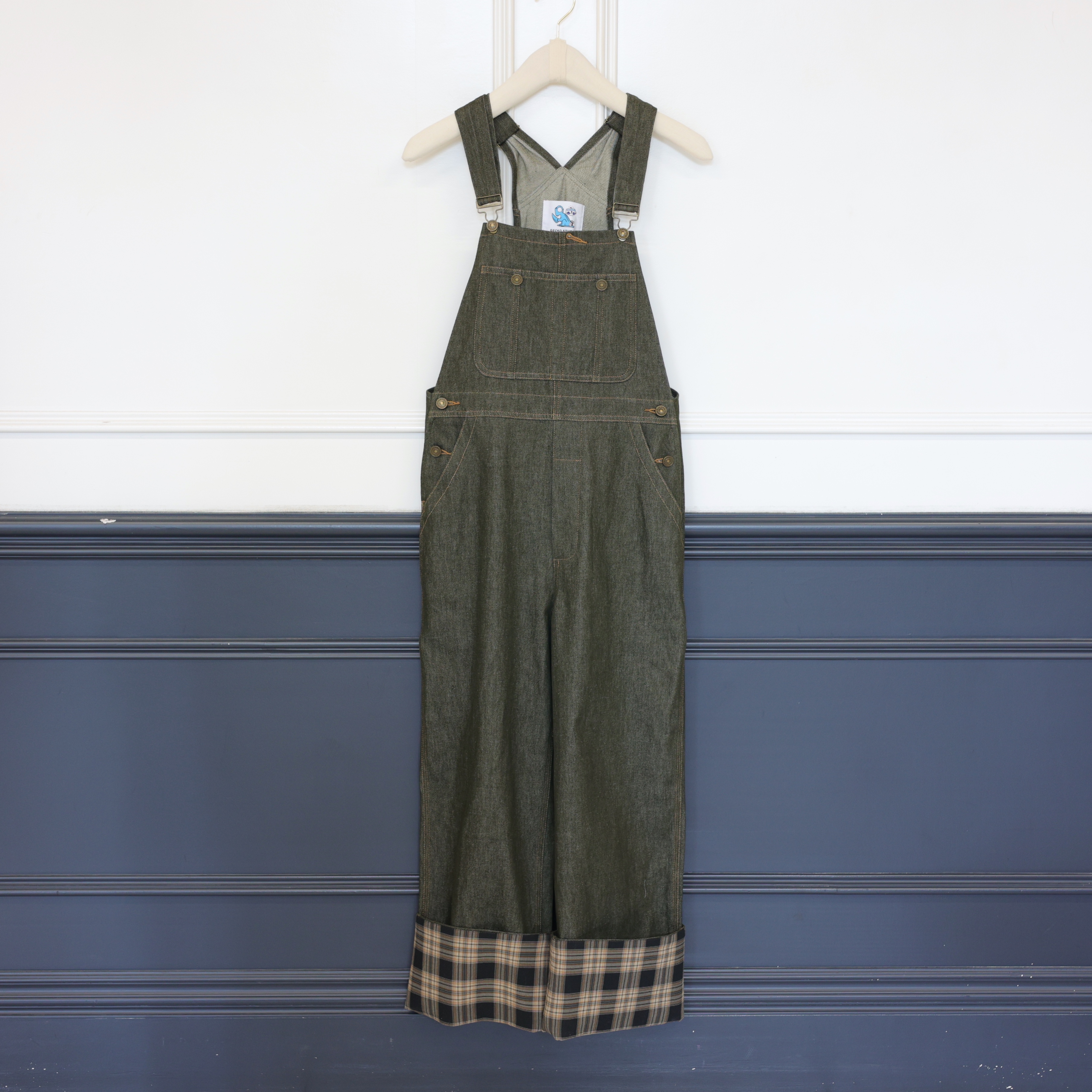 2512086【壁虎姐】GECKO新款 复古绿色气质休闲水洗牛仔背带连体裤