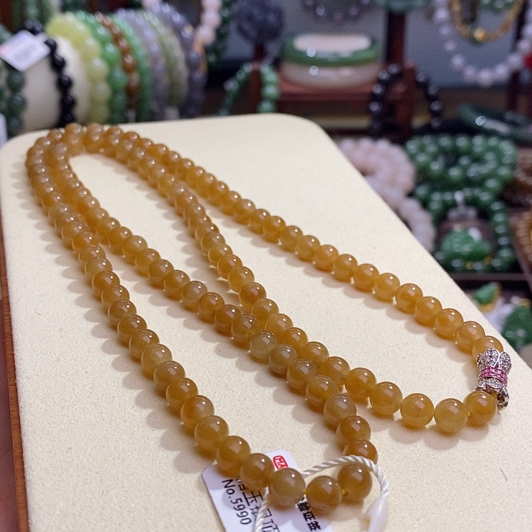 和田玉新疆且末糖料高冰老矿料珠链6m未镶嵌