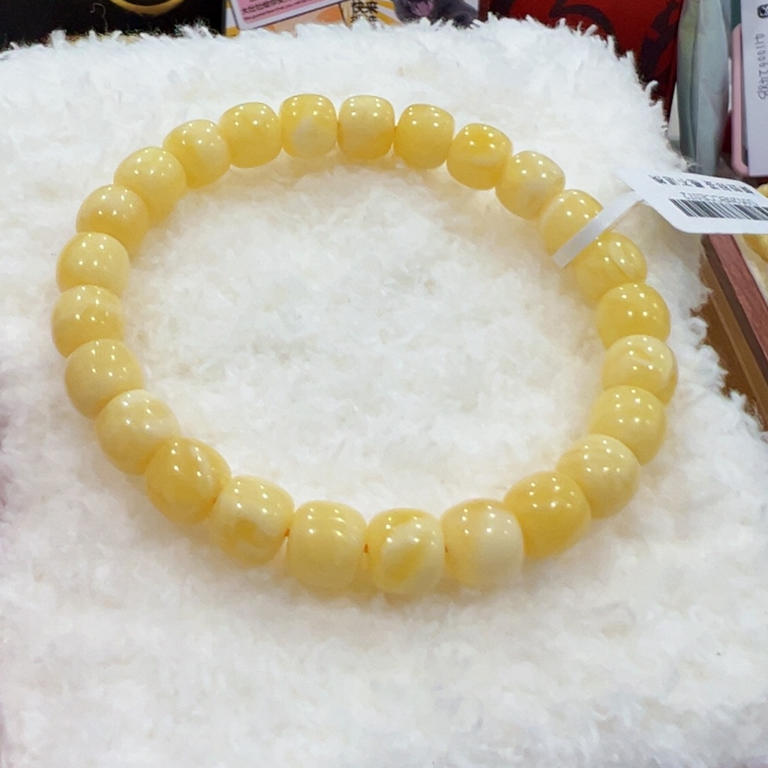 蜜蜡手链未镶嵌8.5m 奶黄老型微瑕