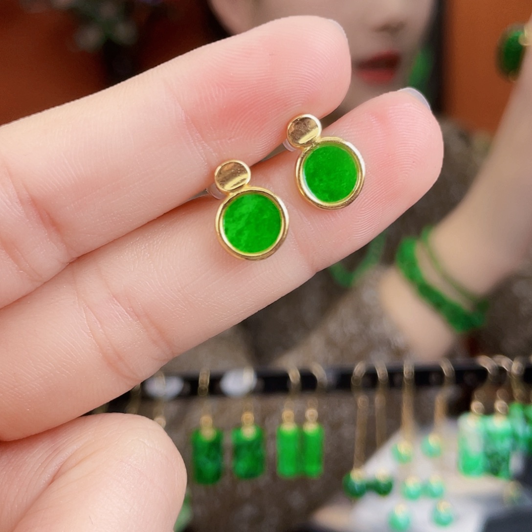 翡翠银S925镶嵌耳饰