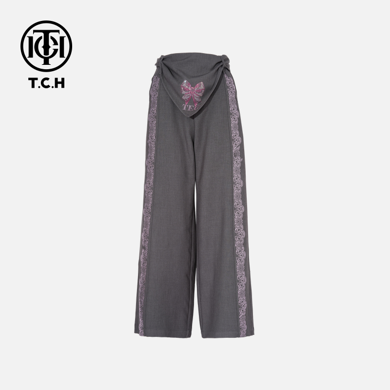 TCH私服烫钻工艺时尚休闲百搭气质松弛感长裤T75C20E1039轻奢tch