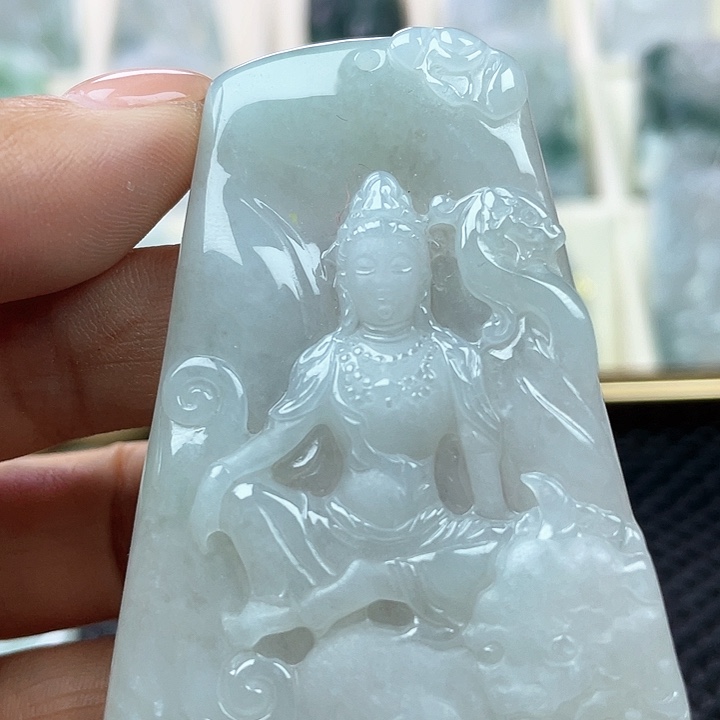 翡翠未镶嵌颈饰天然翡翠A货文殊菩萨