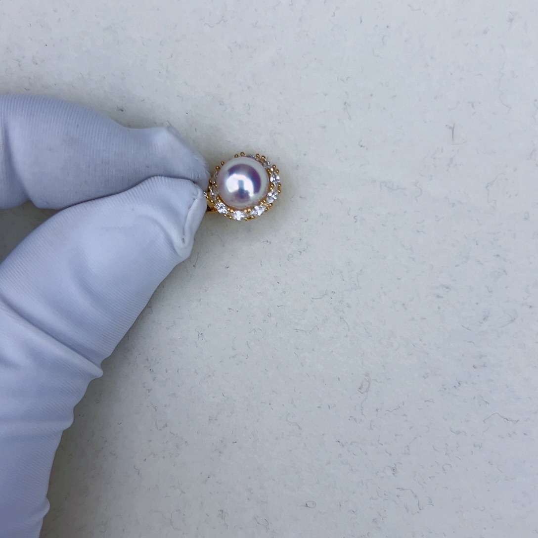 海水珍珠海水akoya太阳花吊坠8-9mm银S925镶嵌