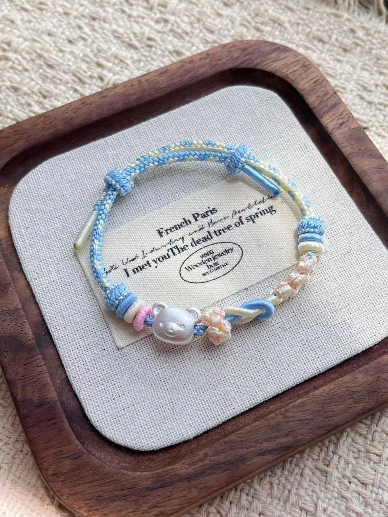 足银手链 【直播专属】正品999足银轻松熊手作编绳银饰手链手绳