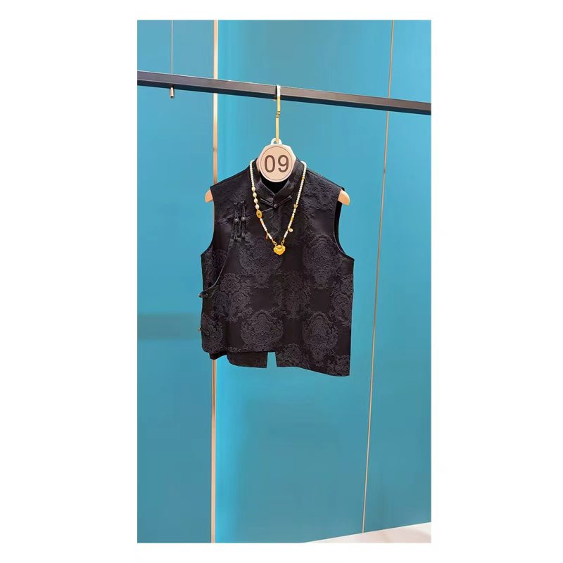 黑曜夜行 黑色马甲马夹复古百搭提花新中式马甲时尚