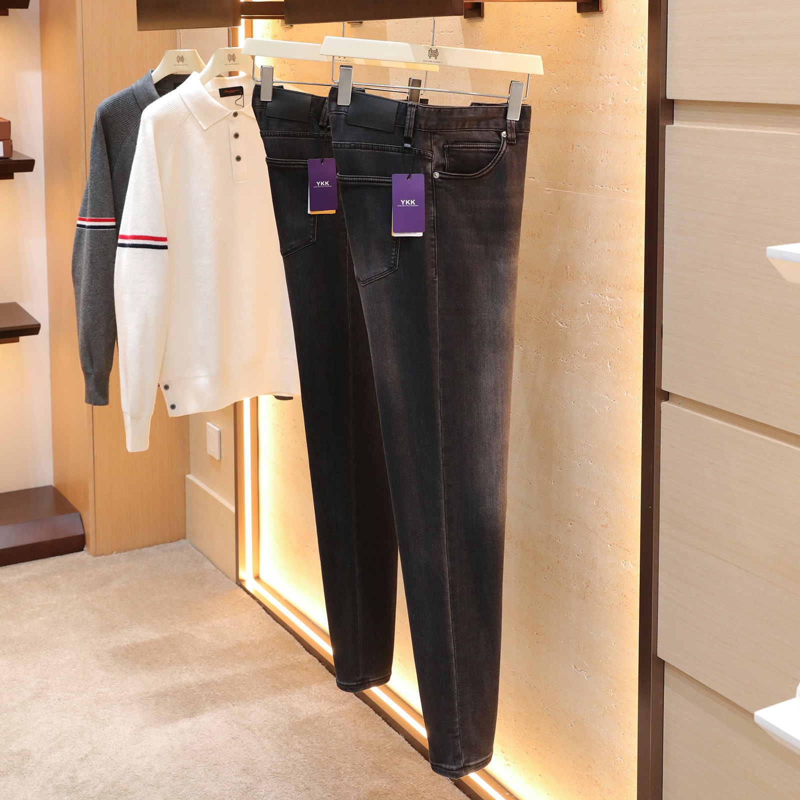 经典黑灰色复古水洗牛仔裤男2025秋季新款宽松弹力直筒长裤子1498