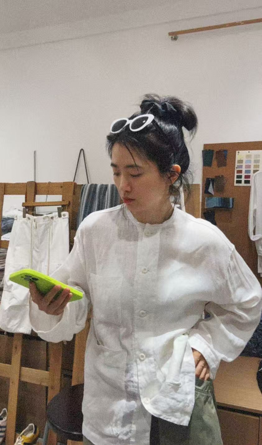 WOGU亚麻多口袋白色衬衣