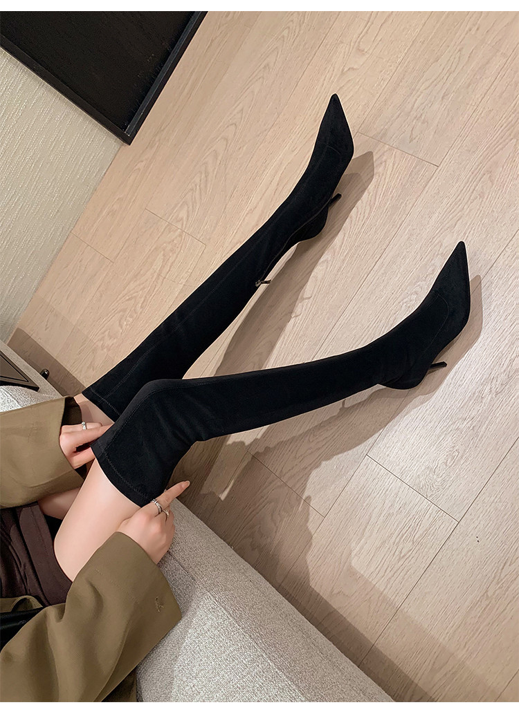 性感显瘦高跟弹力过膝靴女2025新款韩版尖头细跟包腿高筒靴瘦瘦靴
