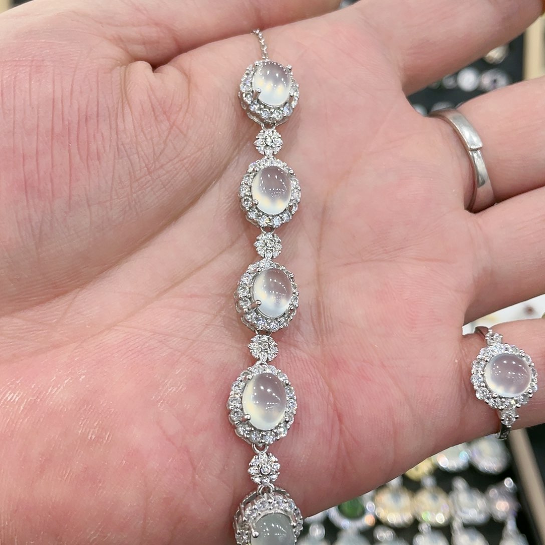 蛇纹石玉手链银S925镶嵌?****