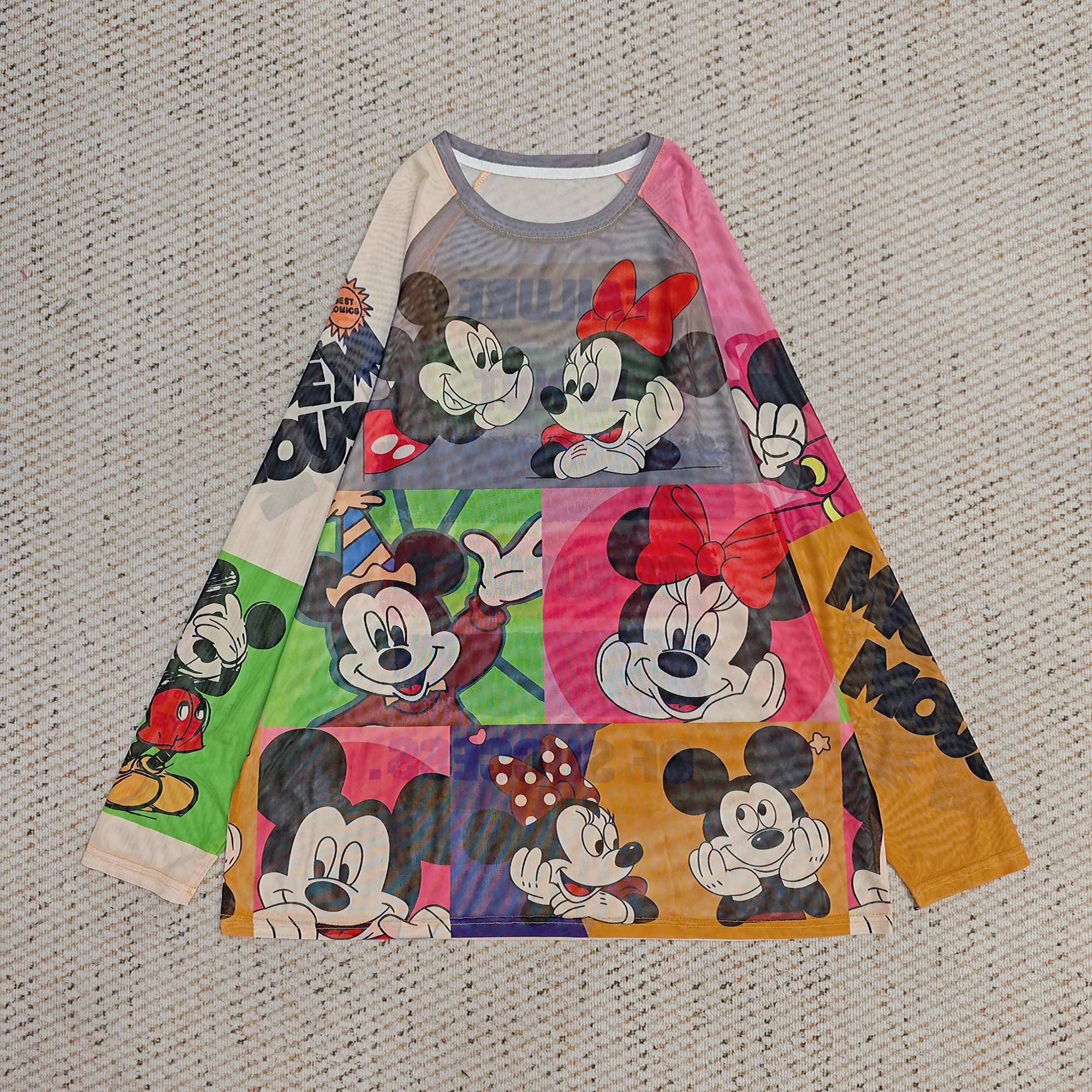 2025夏季新款宽松网纱镂空网眼卡通印花防晒长袖T恤3373