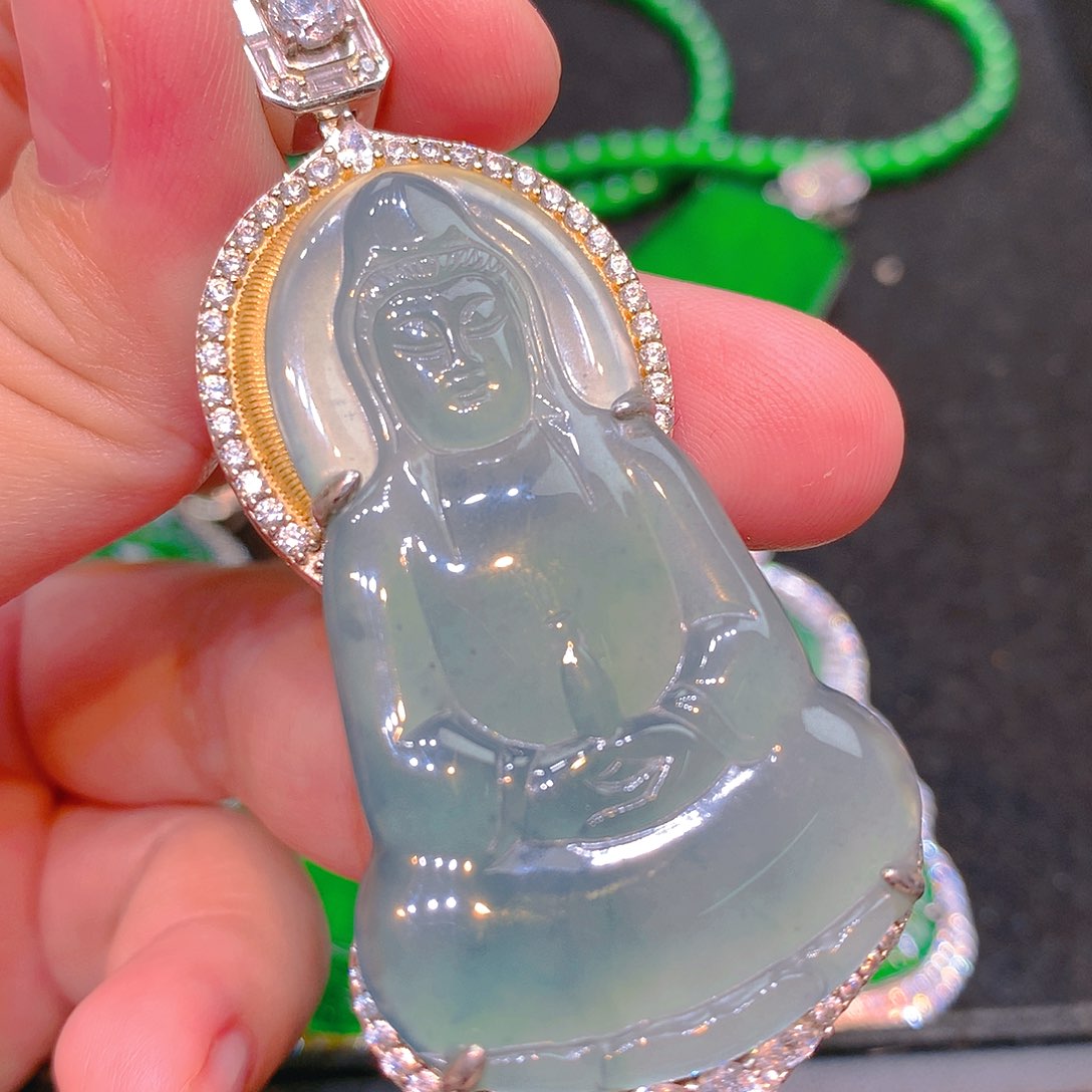 翡翠银S925镶嵌吊坠(不含链)翡翠