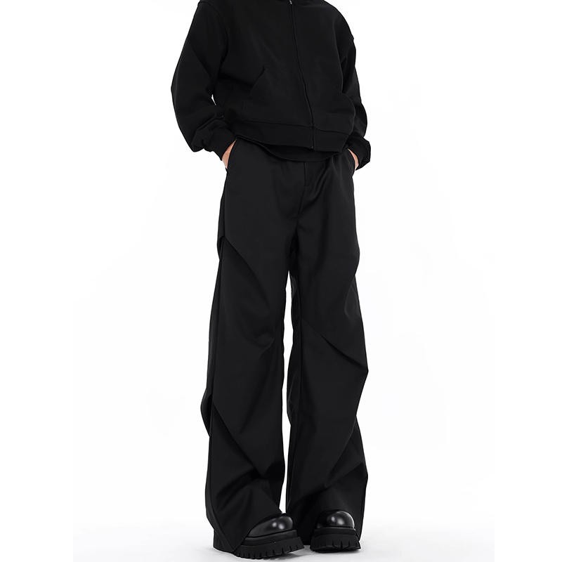 美式高街褶皱裤子男款秋冬加绒微喇西裤高级感cleanfit工装休闲裤